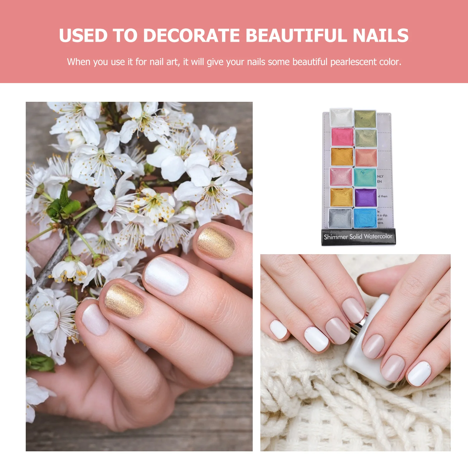 

12 Unique Colors Pearlescent Watercolor Solid Pigment Glitter Painting Manicure Nail Art Painting Kit Watercolor Solid Pigment