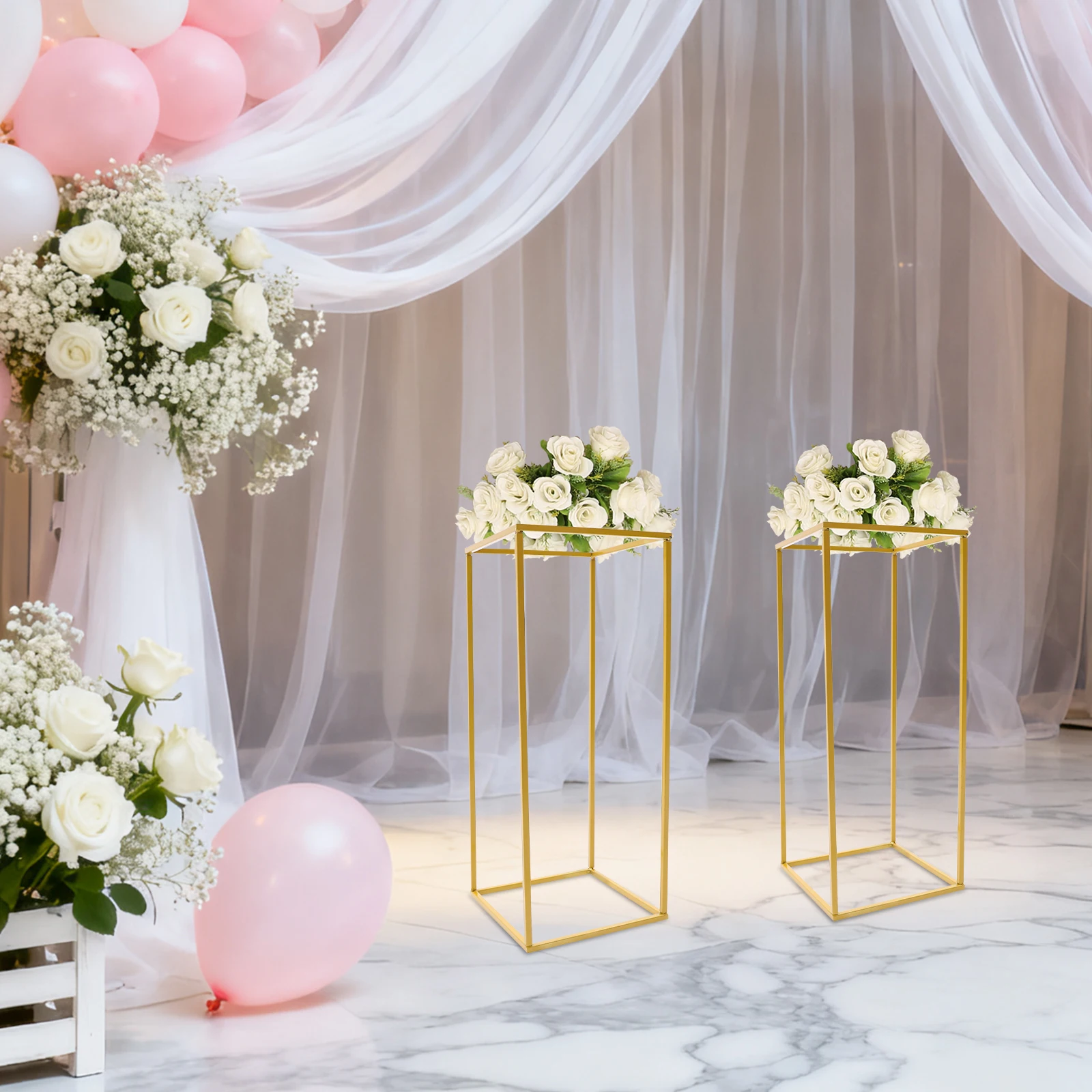 

2 шт. 25*60 см Золотые металлические прямоугольные подставки для цветов для свадебного декора, для вечеринок/праздников