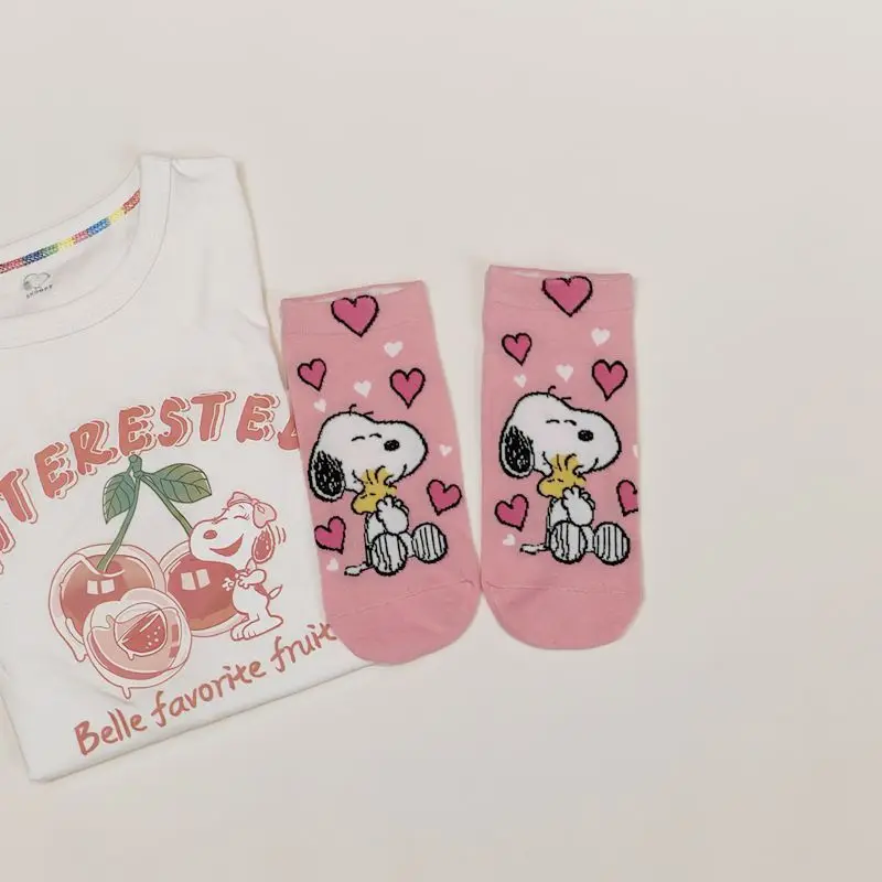 5 Pairs Snoopy Cartoon Women Short Socks Summer Autumn Non-slip Breathable Cute Cotton Sock Comfortable Casual Female Ankle Sock