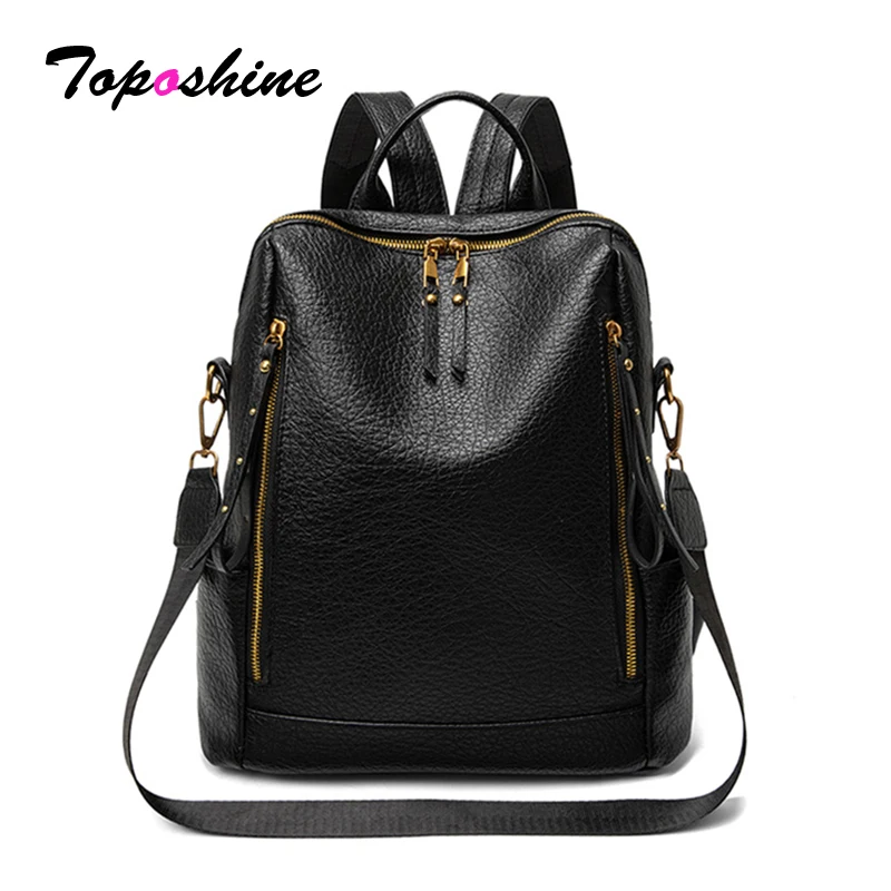 

Рюкзак Toposhine из искусственной кожи для женщин, модная черная сумка через плечо с карманами на молнии, трансформируемый рюкзак-кроссбоди для путешествий