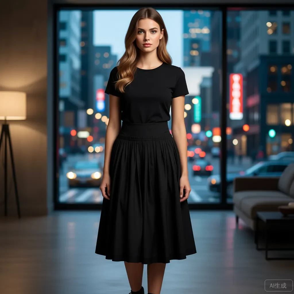 

Elegant Black High‑Waist A‑Line Midi Skirt Ruched Waist Vertical Pleats Satin Finish Side Button Closure Summer Boho Chic