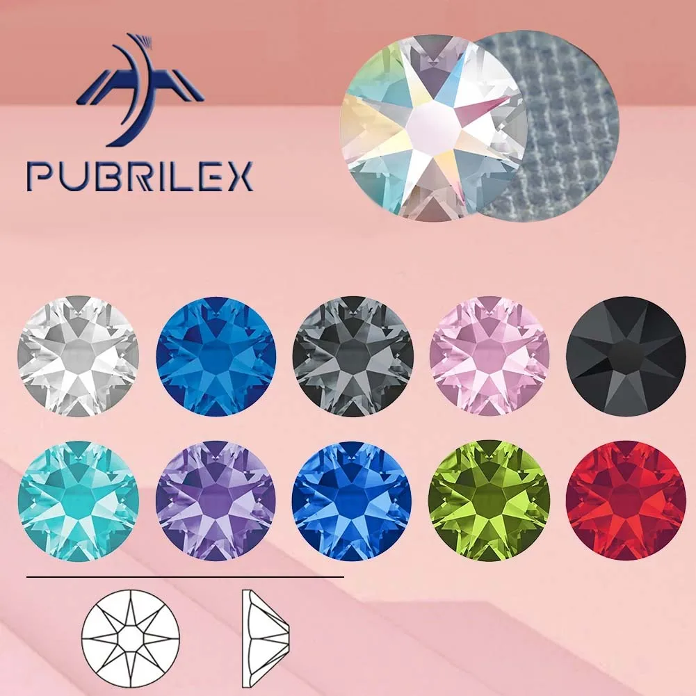 PUBRILEX 288pcs 2078 Iron On Stass Colors Effect Colors 8 large 8 small Crystal Flatback Hotfix Rhinestones For Garment Dress