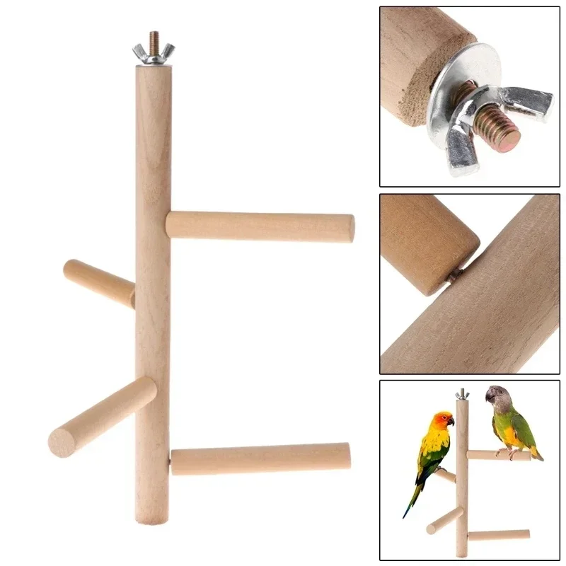 4-Tier Natural Wood Parrot Playstand Rotating Ladder Swing Toy Bird Cage Accessories For Parakeets Small Birds