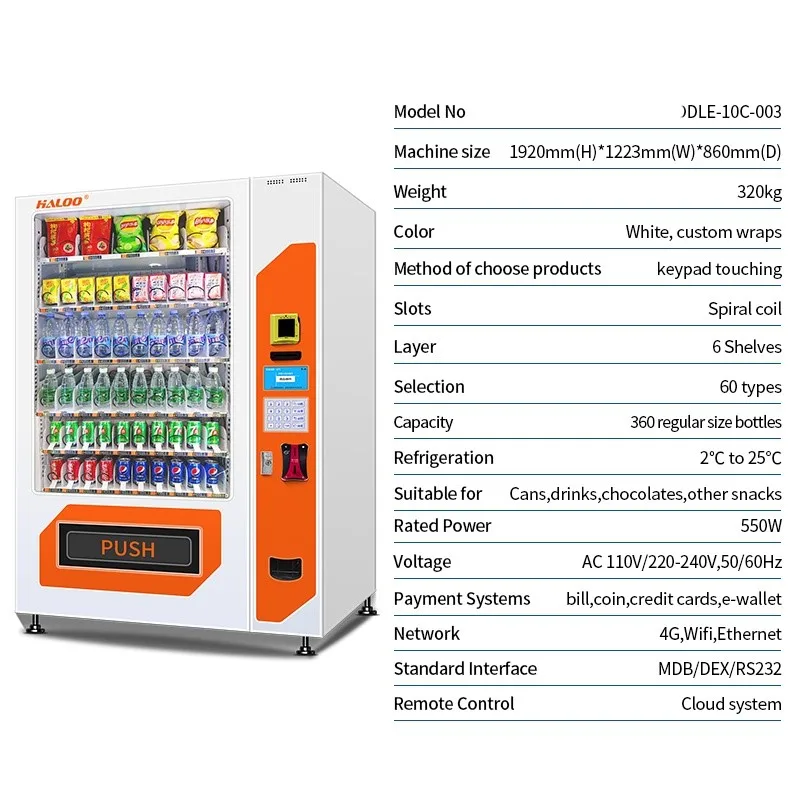 Touch Screen Snacks Vending Machine With Card Reader Bill And Coin Vending Machine Combo Drinks