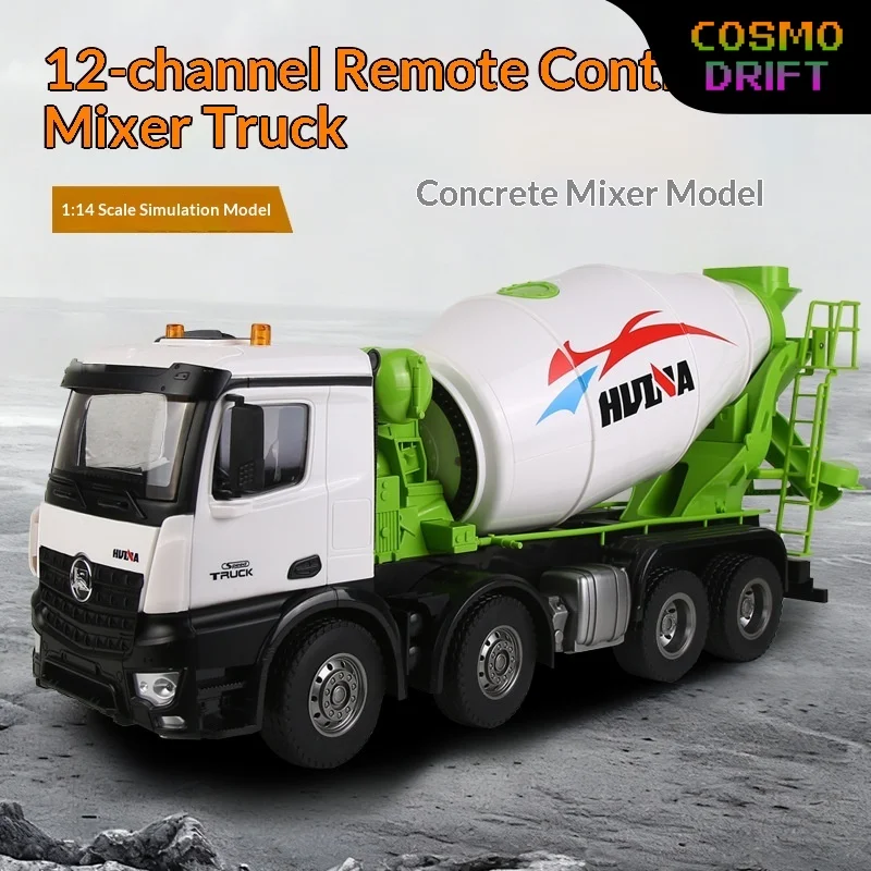 Huina 1537 Cement Mixer Truck Model Electric Engineering Vehicle With Light Sound Pull Back Rubber Tire Collection Display