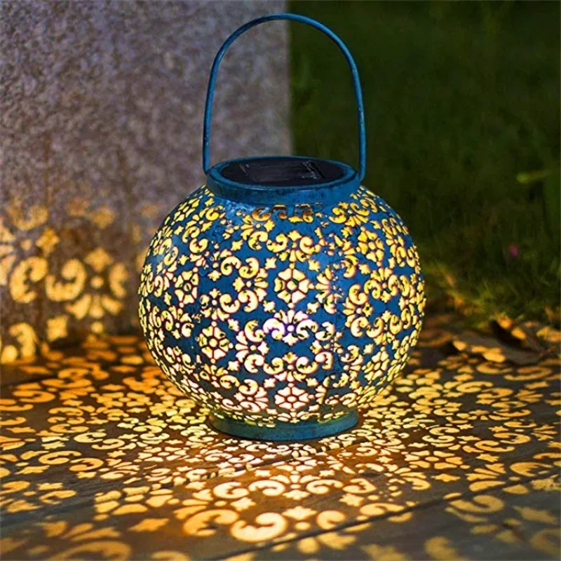 LED Solar Projection Lamp Lantern Hanging Solar Lights Outdoor Garden Lights Metal Waterproof Table Lamp Home Decoration