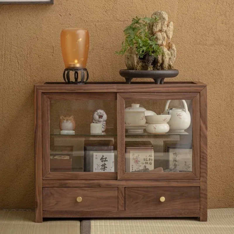 

Dust Shelf Display Cabinet Lego Solid Wood Storage Cabinet Ornament Walnut Utensils