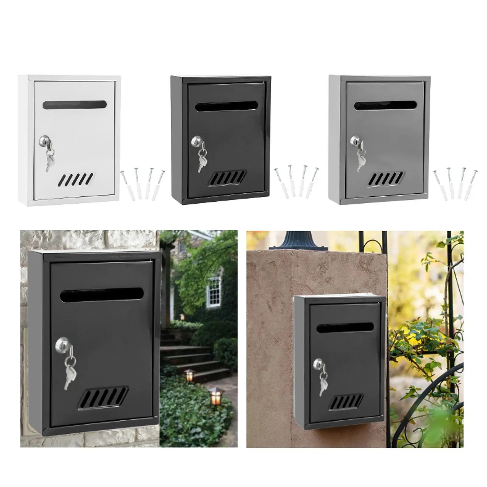 Wall Mounted Mailbox Windproof with 2 Keys Letterbox Decorative Locking Mail Box for Home Decoration Gate House External Office