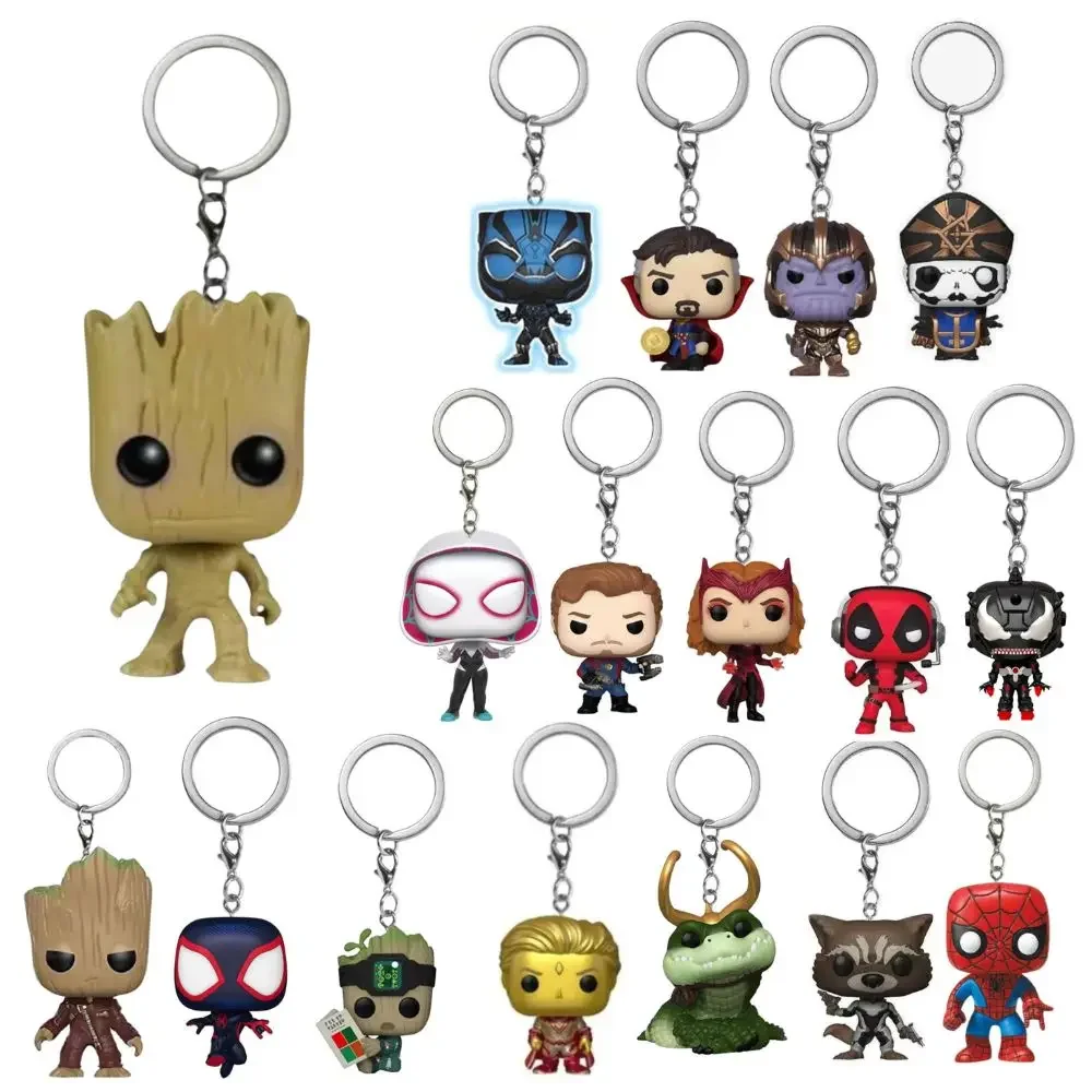 Keychains The Avengers Groot Rocket Spider-man Hulk Loki Thor Captain America Panther Pocket Keychain Model Toys Gift