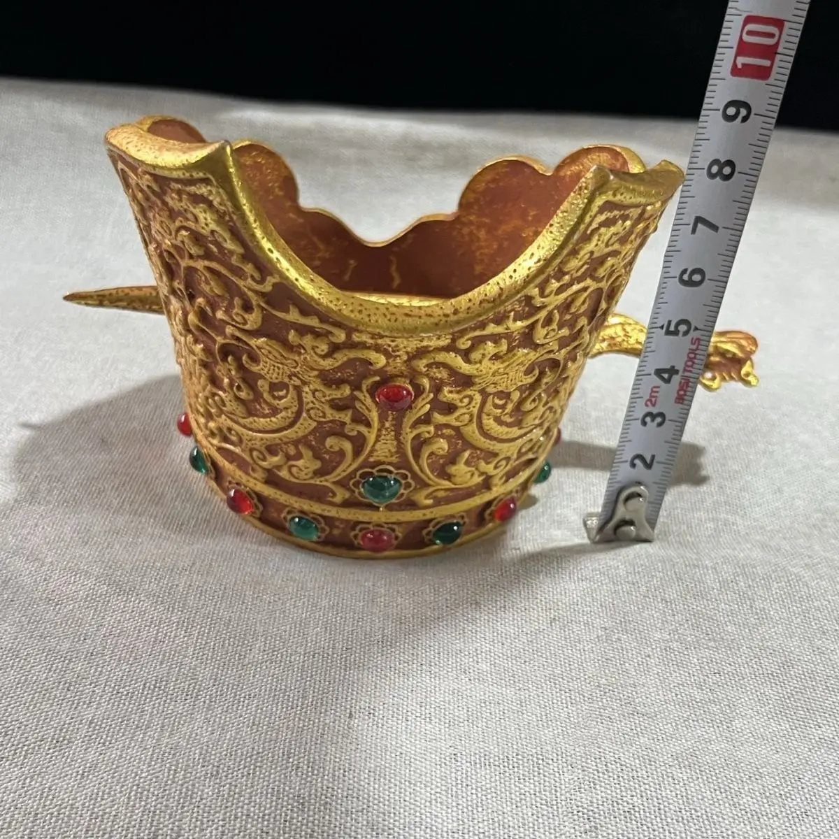Retro solid inlaid gemstone engraved Tang Dynasty official hat double dragon emperor hair crown dragon and phoenix bun antique o