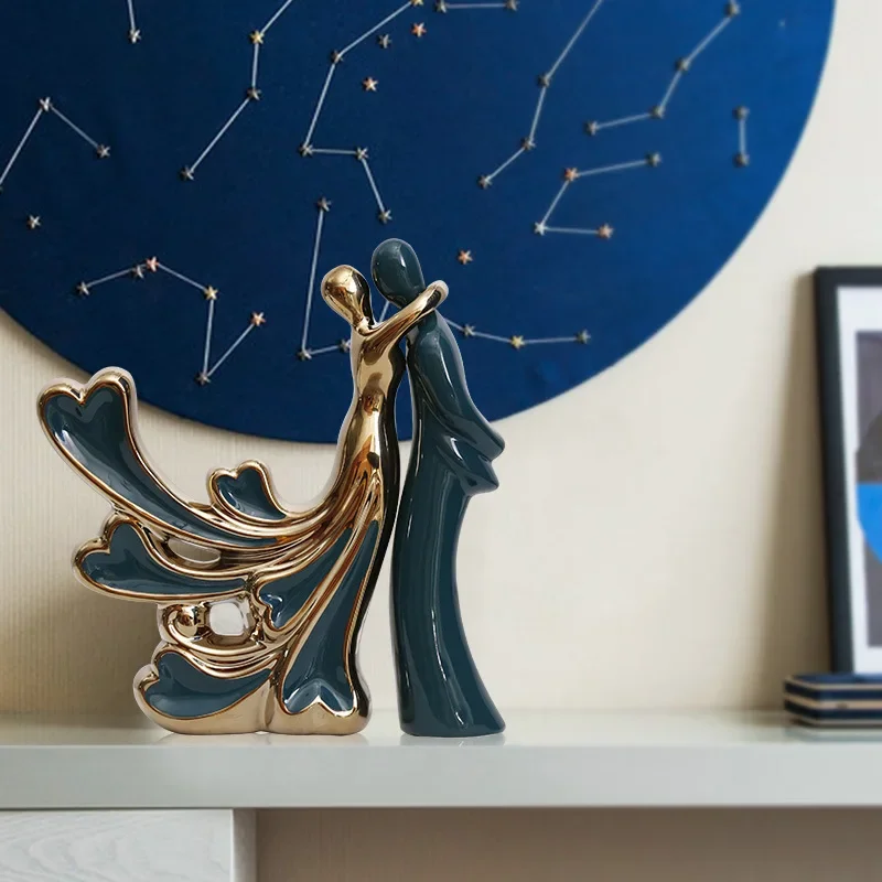 ديكور المنزل تمثال السيراميك الإبداعية سطح المكتب زخرفة زوجين هدية الزفاف الشمال موراندي الأخضر غرفة المعيشة مكتب ديكور #3