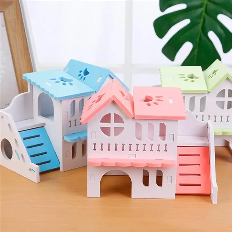 Wooden Hamster Animal Hideout House Double-storey Pet Hut Play Toy Guinea Pig Accessories Nest Cages  Accessori