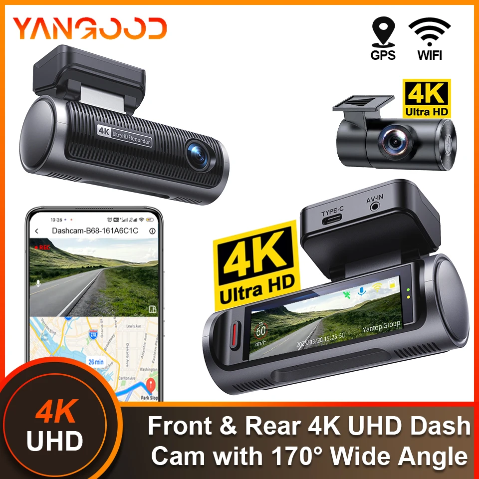 

Автомобильный видеорегистратор 4K с двумя камерами, задней камерой 4K, Wi-Fi, GPS, ночным видением, универсальный автомобильный видеорегистратор-черный ящик