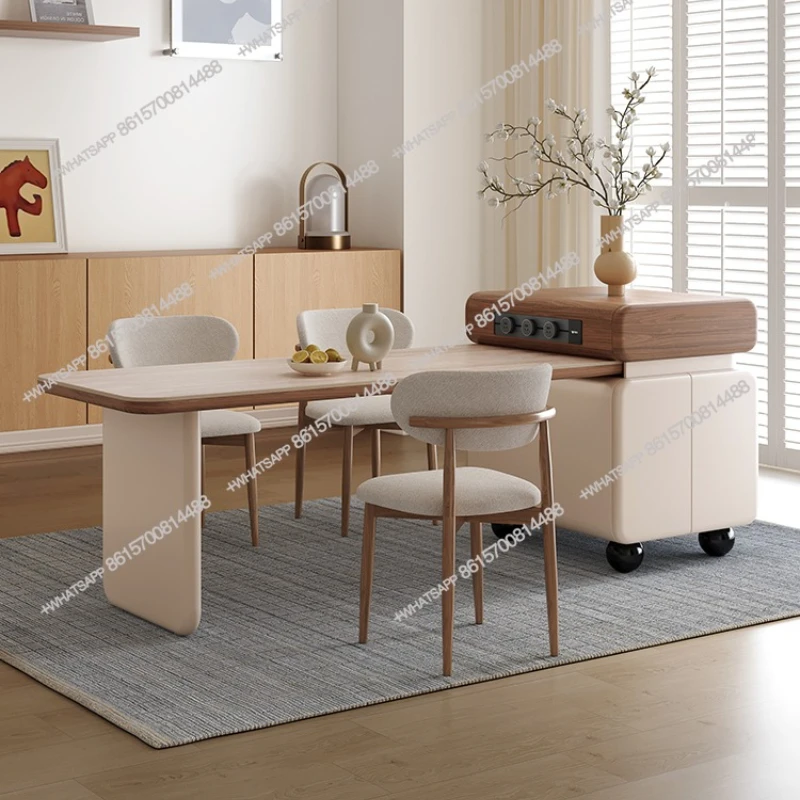 

Retractable travertine rock slab, medieval cream style light luxury dining table