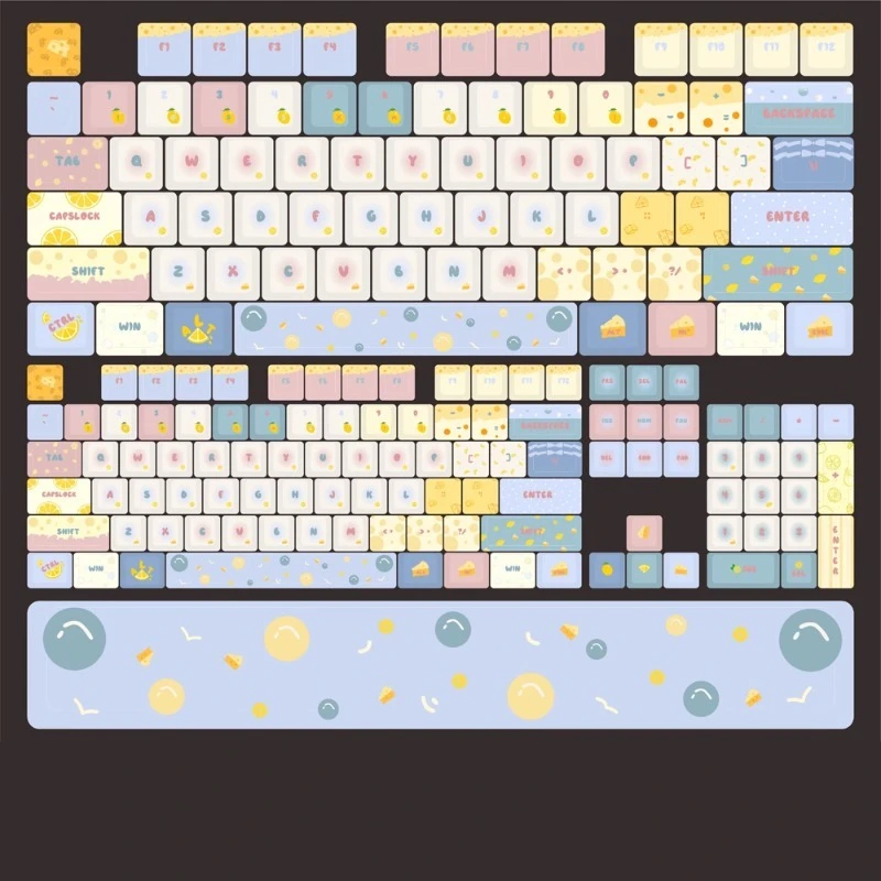 

Customized Keycaps with Sea Salt Lemon Cheese Theme MOA Height 123 Keys PBT Five Sided Heat Sublimation Cross Axis Universal