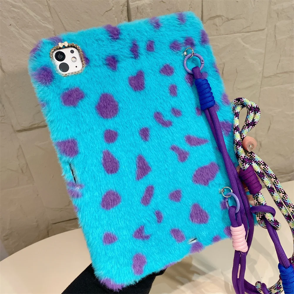 Leopard Plush Crossbody Case iPad Air 11 2025 iPad Pro 12.9 Air13 2024 10th 11th Air 4 5 10.9 iPad 5 6 7 9.7 mini 6 7 Cute Cover