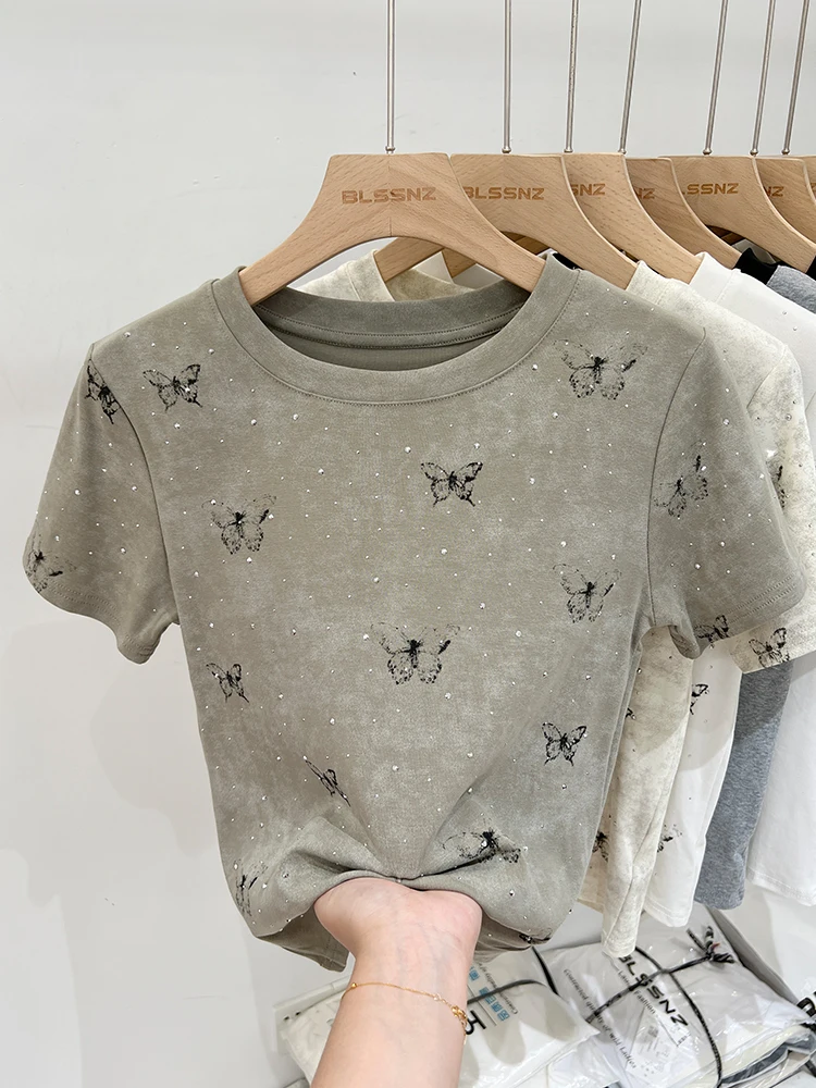 Summer Three-dimensional Bow Shoulder Short Sleeves Sweet and Fresh Little Slim T-shirt Women's Small Fragrance Trend Top