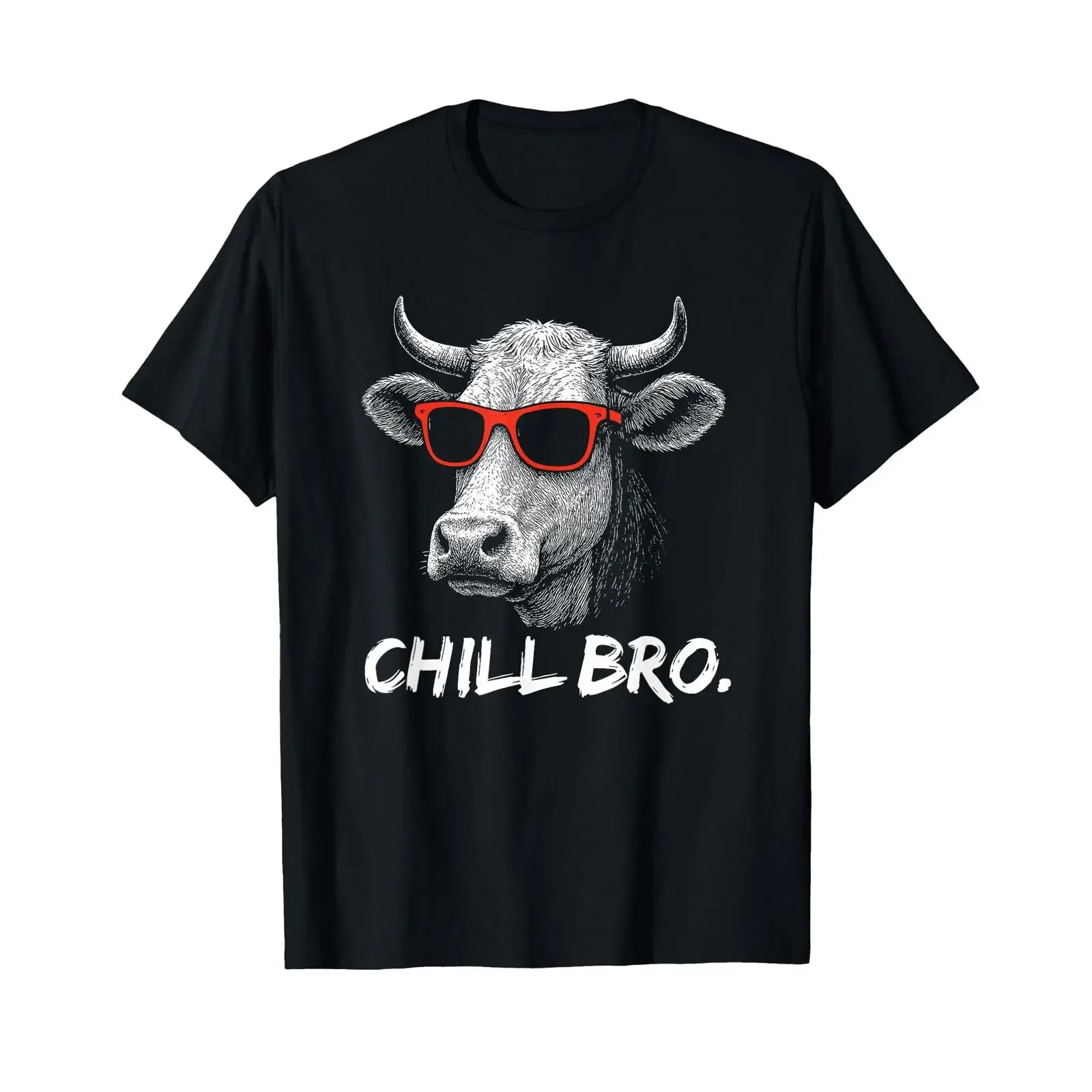 CHILL BRO Funny Cow with Sunglasses Gamer T Shirt vintage Washed designer clothes Top For Everyday Wear Stretched Casual