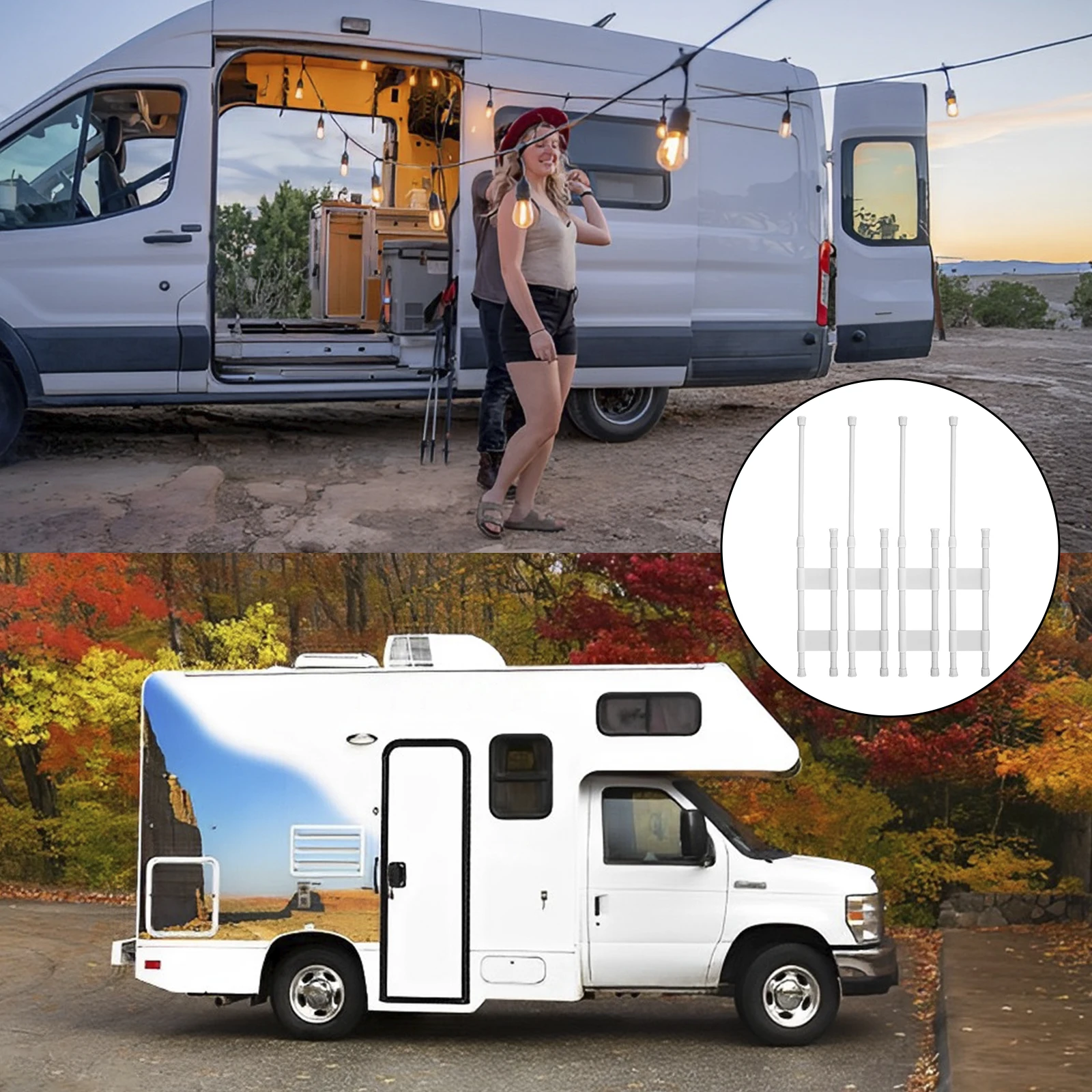 4Pcs RV Shower Corner Bar Telescopic Storage Rod Prevent Falling Toiletry Storage Adjustable Shelves Camper Travel Accessories