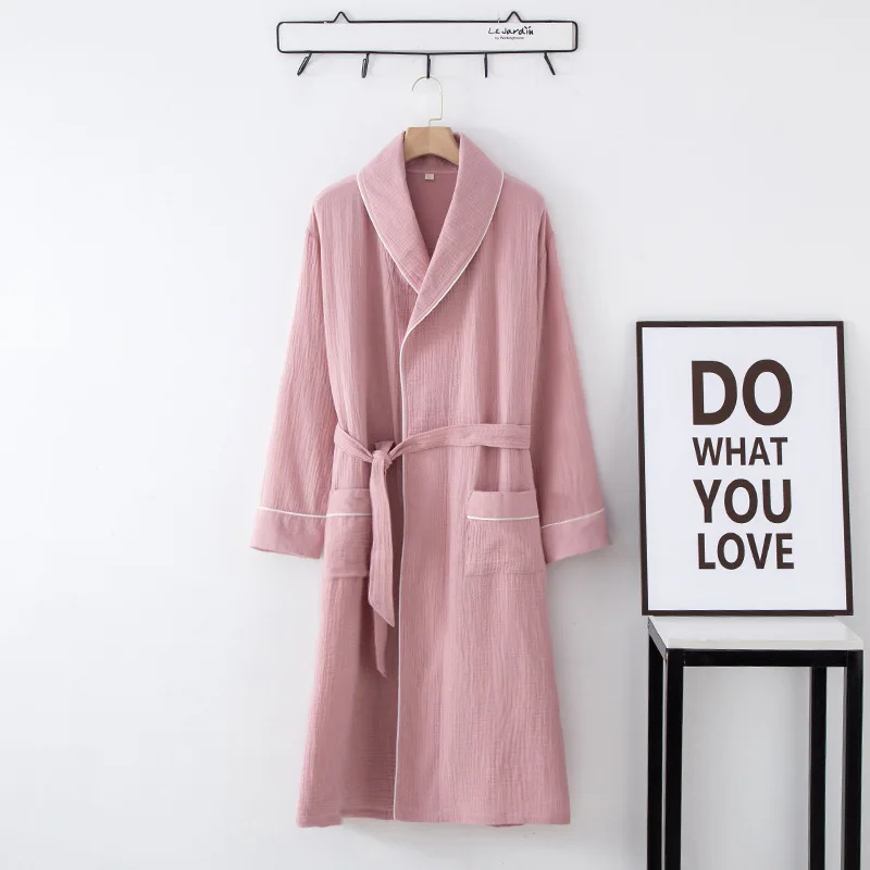 Women\'s Bathrobe Pure Cotton Large Size Spring Autumn Sleepwear Robe Long Sleeve Couple Home Wear Clothing Female Night Robes