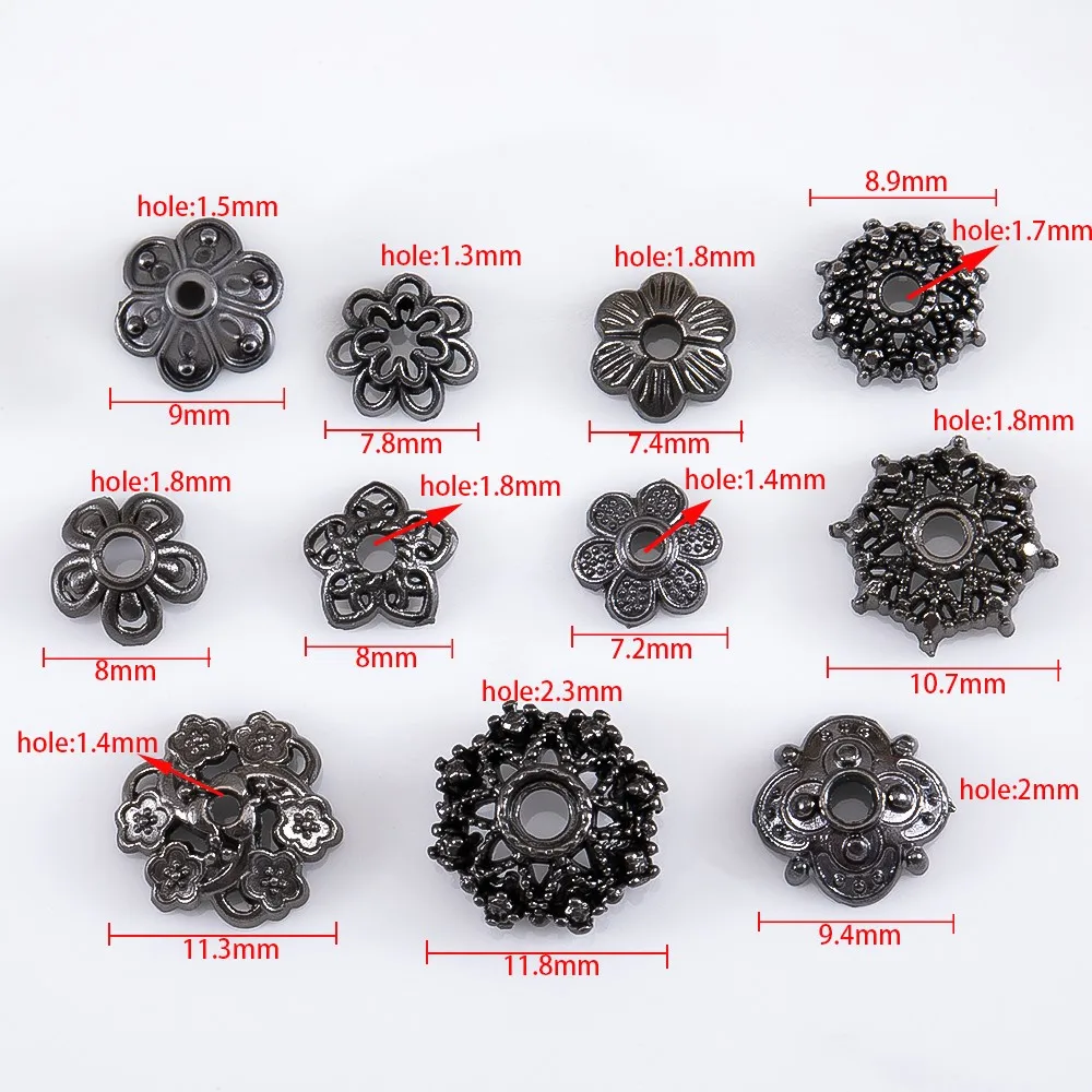 10pcs Gunblack Alloy Flower Cap Hollowed Spacers Bead Caps For DIY Bracelet Keychain Crafts Jewelry Accessories Materials - view 4
