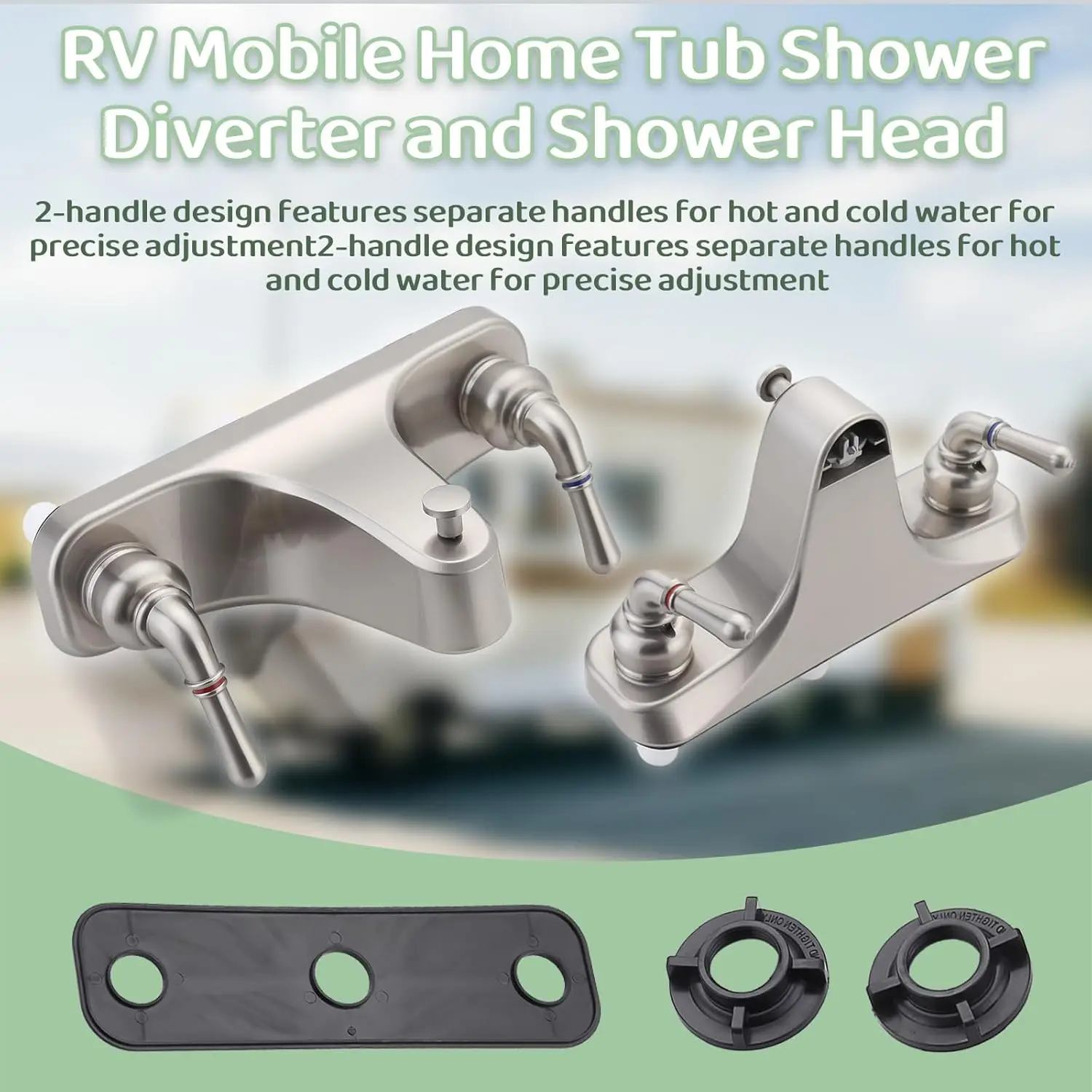 8' Two-Handle Shower Faucet with Diverter, Brushed Nickel, for RV/Mobile Home