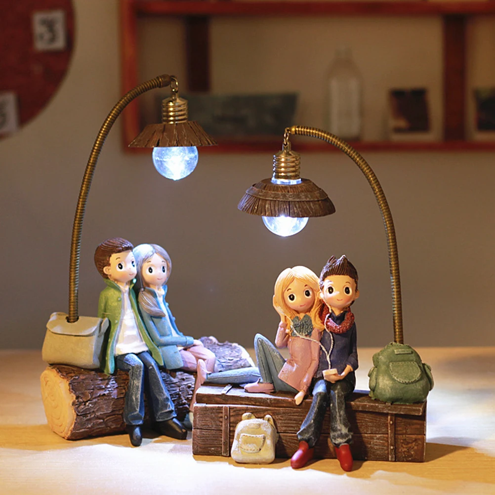 

Christmas Decor Stump Couple Lights Trinket Figurine Resin Ornaments Indoor Figurines Personalized Home Lamp Lovers