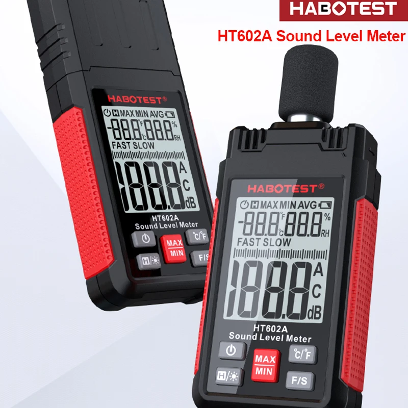 30-130dB HT602A Noise Sound Level Meter Handheld Decible Meter with Temperature Humidity Meter Auto Power Off with Backlight