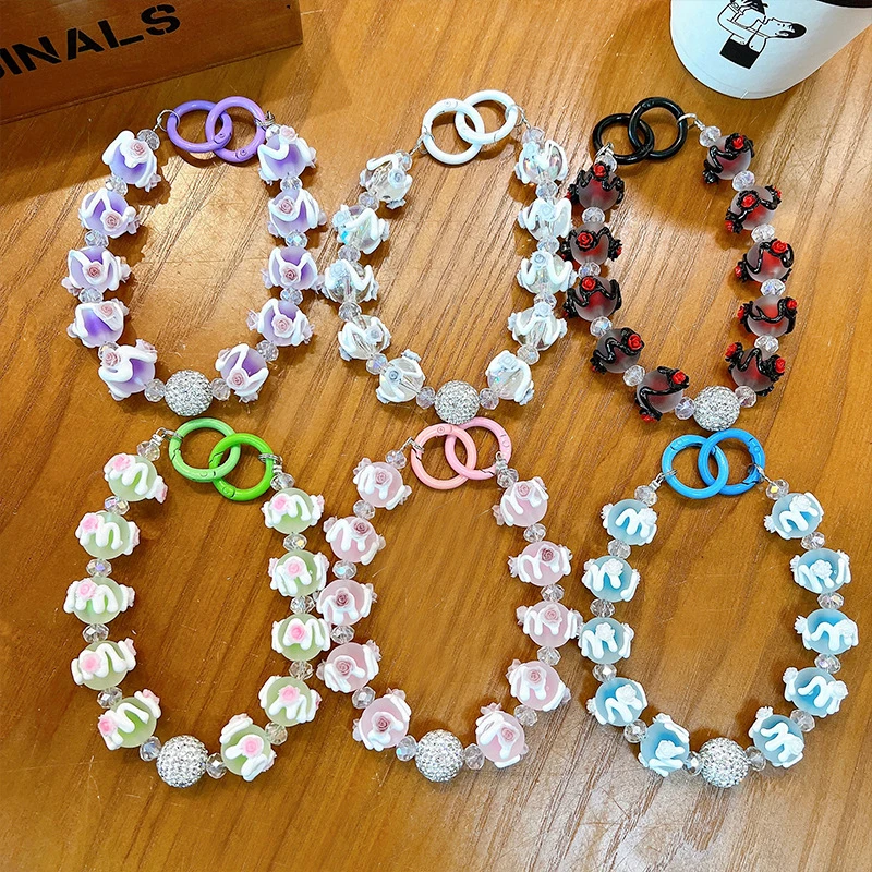 

Fashion Hand Drawn Beaded Mobile Phone Chain Car Keychain Anti Loss Phone Strap Wrist Bag Hangings Decoration
