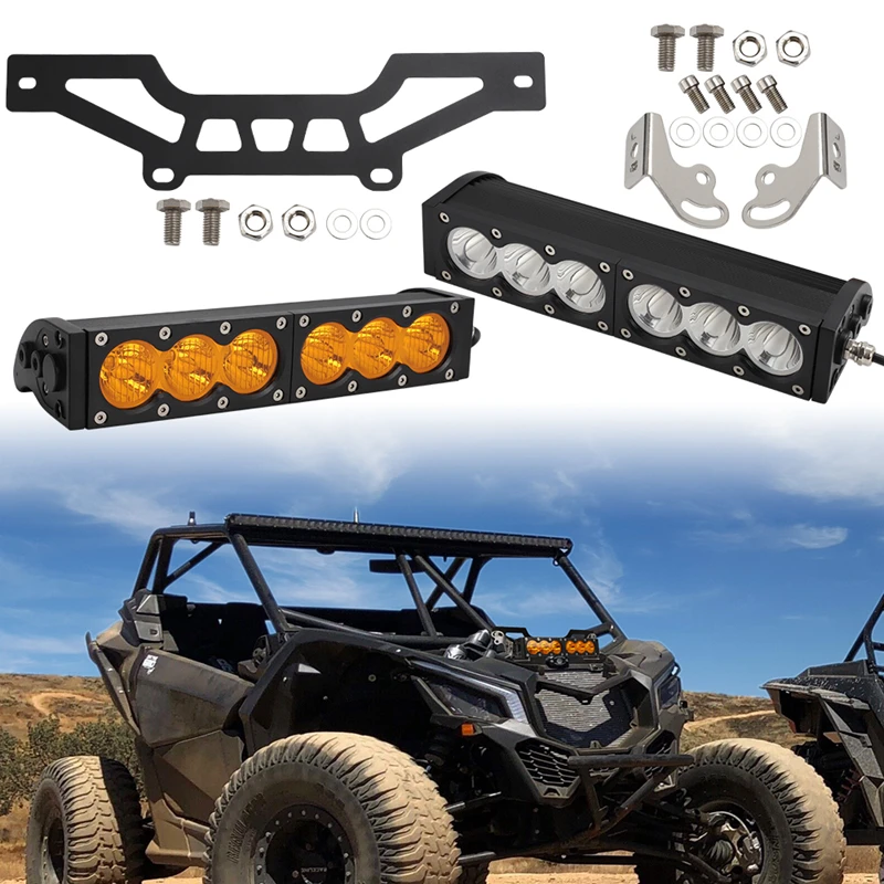 11 "Kit staffa barra luminosa a LED Griglia anteriore 60W Barra lampada anteriore 6000K 3000K UTV Guida ausiliaria per Can Am Maverick X3 2016-2023