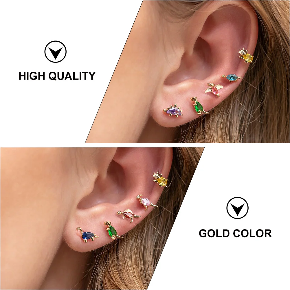 

4Pairs Cartoon Dinosaur Earrings 18K Gold Color Animal Shape Ear Accessories Lovely Party Decoration Gifts Cartoon Earrings