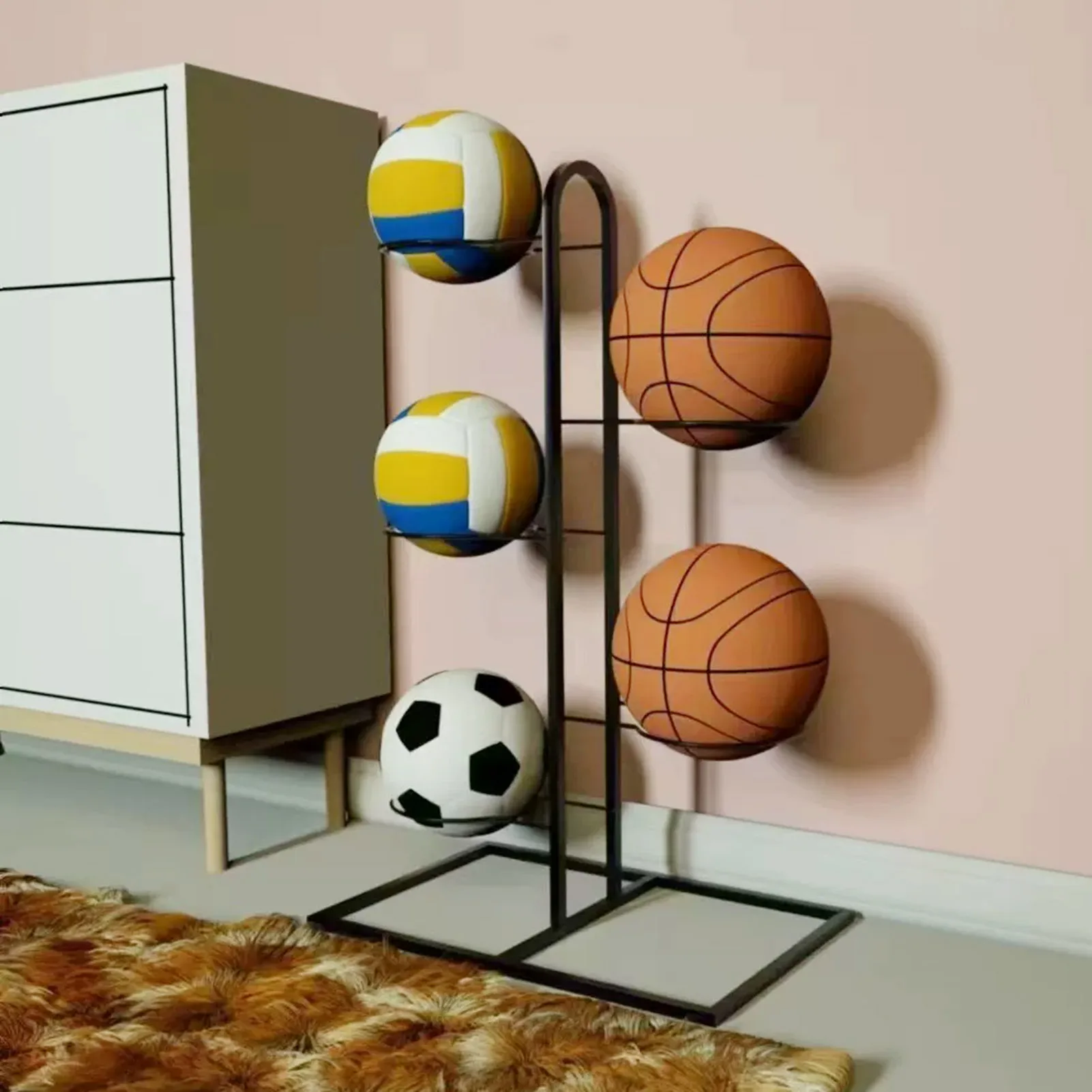 Foldable Basketball Rack Multi-Layer Storage Organizer For Basketball Hoop Balls Adjustable Sports Equipment Holder