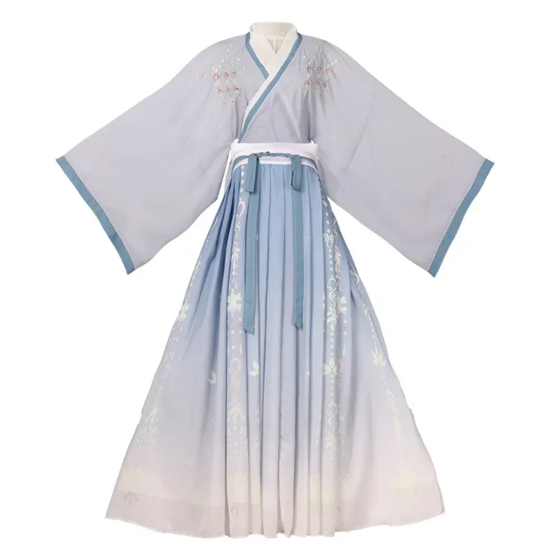 Hanfu-vestido de baile de escenario bordado tradicional chino para mujer, disfraz de Cosplay de hada femenina, Hanfu gradiente azul y verde para mujer