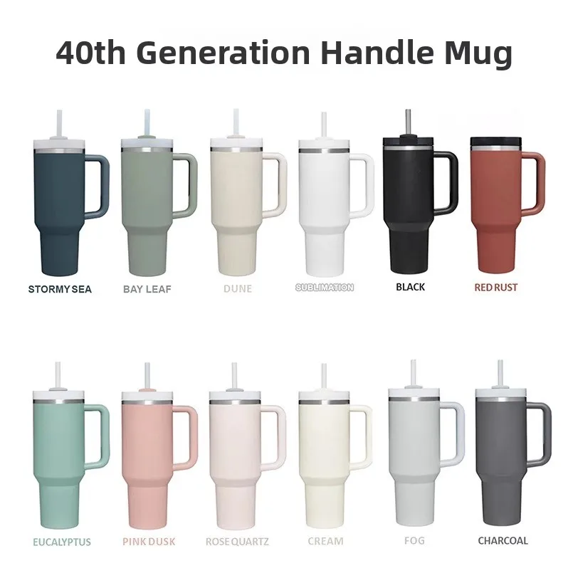 New Generation 40oz Stainless Steel Handle Cup with Straw Beer Insulated Car Cup Women's Style Vehicle Mounted Cold Preservation