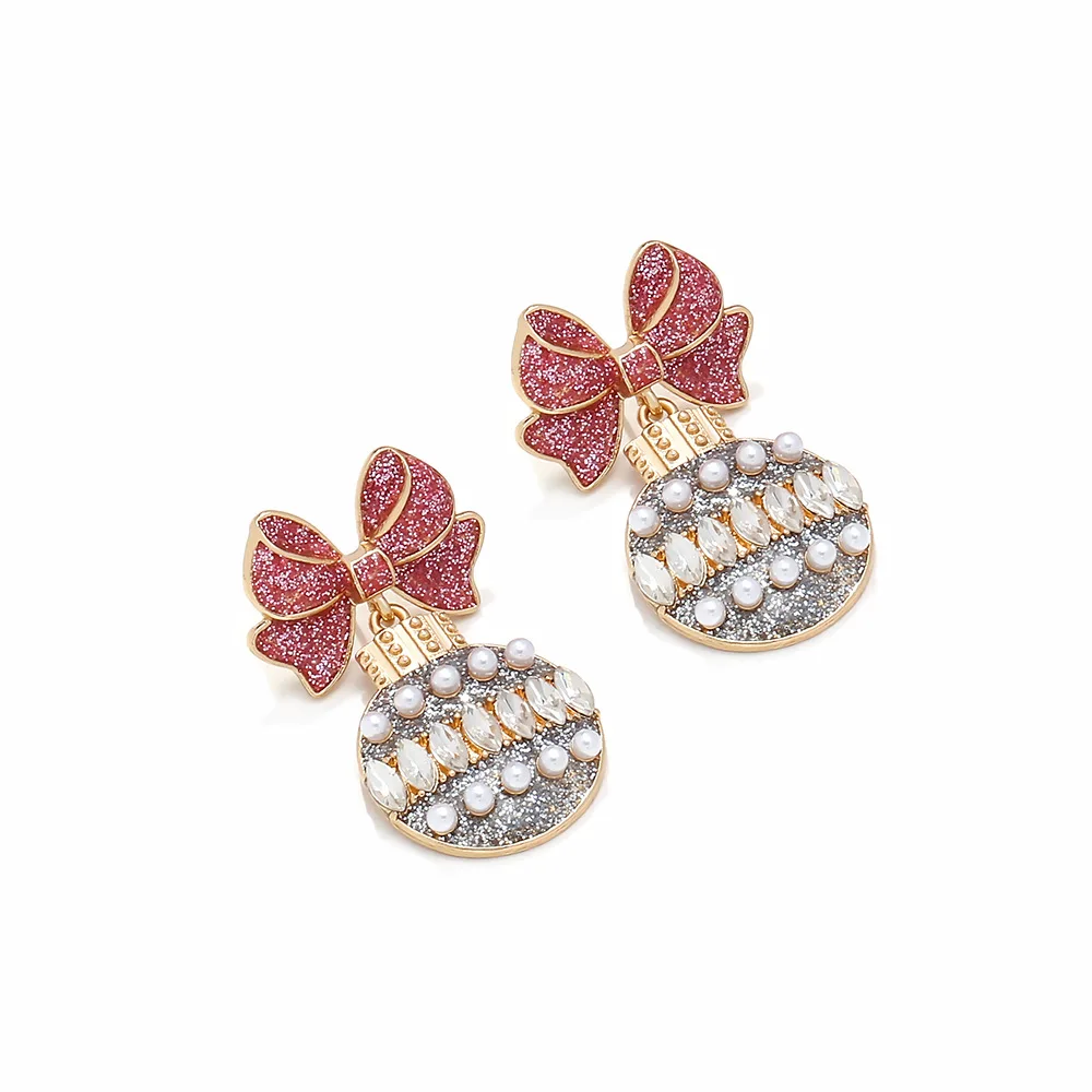 2025 جديد عيد الميلاد الملونة القوس لطيف ديسكو الكرة الأقراط #5