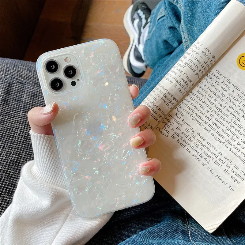 Glitter Dream Shell Marble Phone Case For iPhone 13 Pro 12 11 Pro Max XR XS Max 15 14 Plus Conch Pattern Soft IMD Silicone Cover