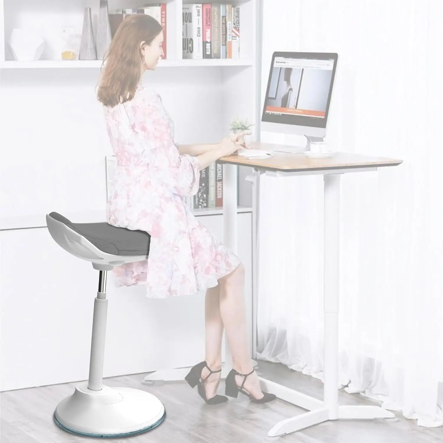 

Standing Desk Chair, Adjustable Ergonomic Standing Stool, Swivel Sitting Balance Chair, Anti-Slip Bottom Pad