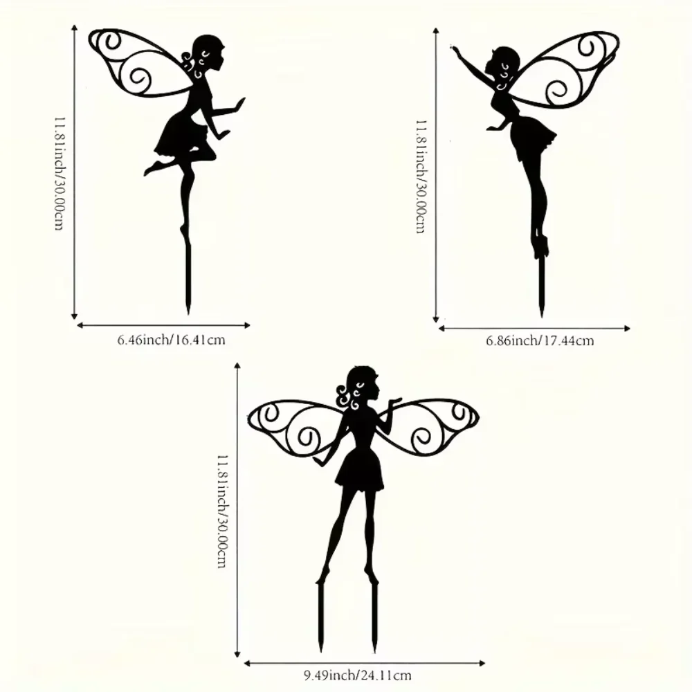 3 pcs Metal Flower Fairy Silhouette Garden Landmarks Decorative Fairy Sculptures for Country Gardens Outdoor Patio Lawn Art
