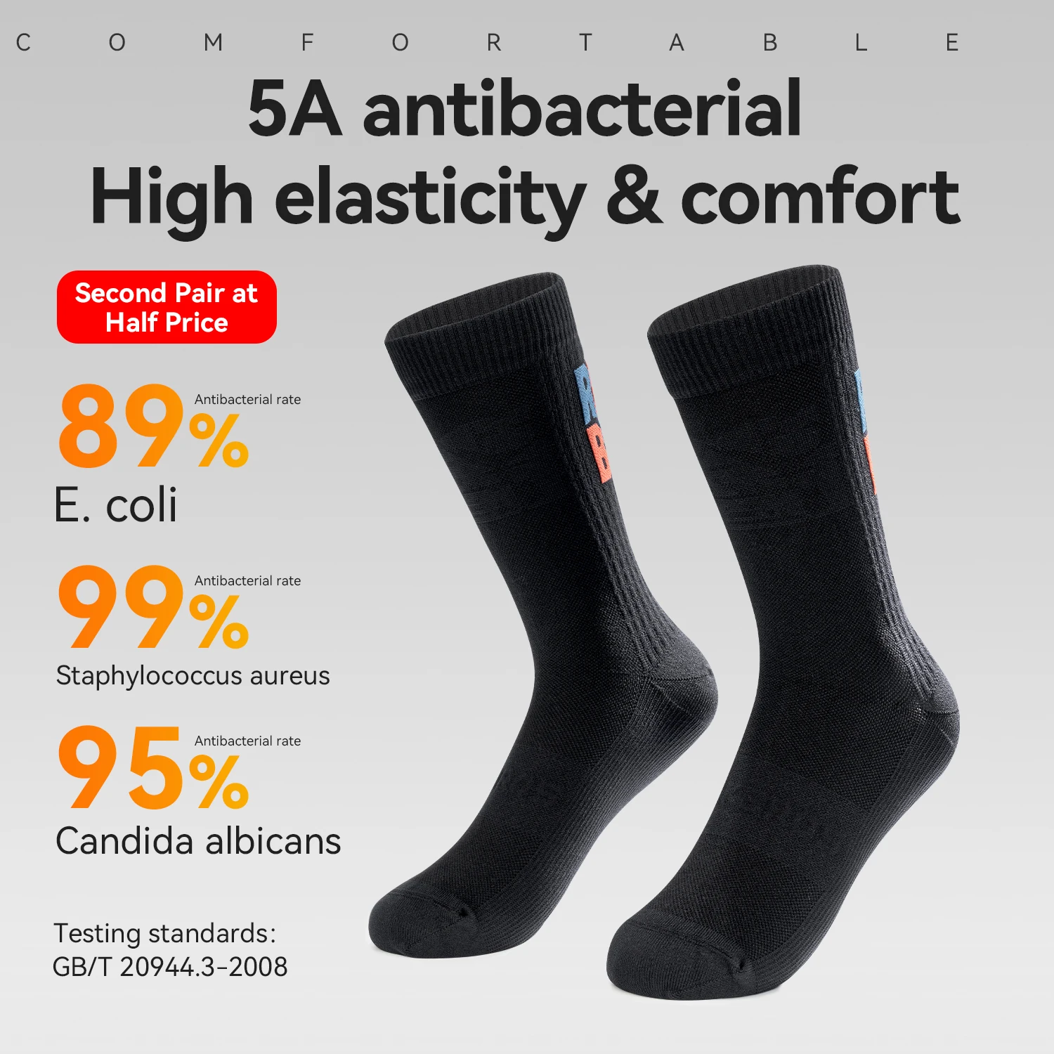 

ROCKBROS Cycling Socks 2 Pairs Pack High Elastic Breathable Knee-high Socks Odorless Anti-bacterial Socks Men Women Sports Socks