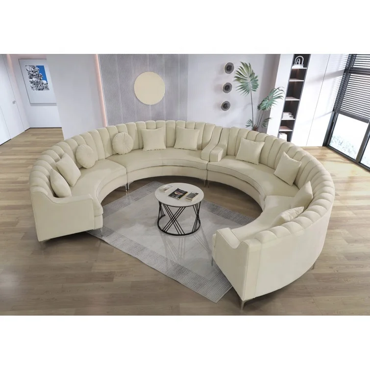 #￥Modular Factory Direct Supply Cheap Price SOFA FURNITURE Beige Color Velvet U-shape C-shape Luxury Sofa Set Furniture