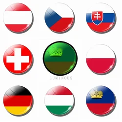 Luminous Fridge Magnet 30MM Glass Poland Czech Slovakia Hungary Germany Austria Switzerland Liechtenstein National Flag