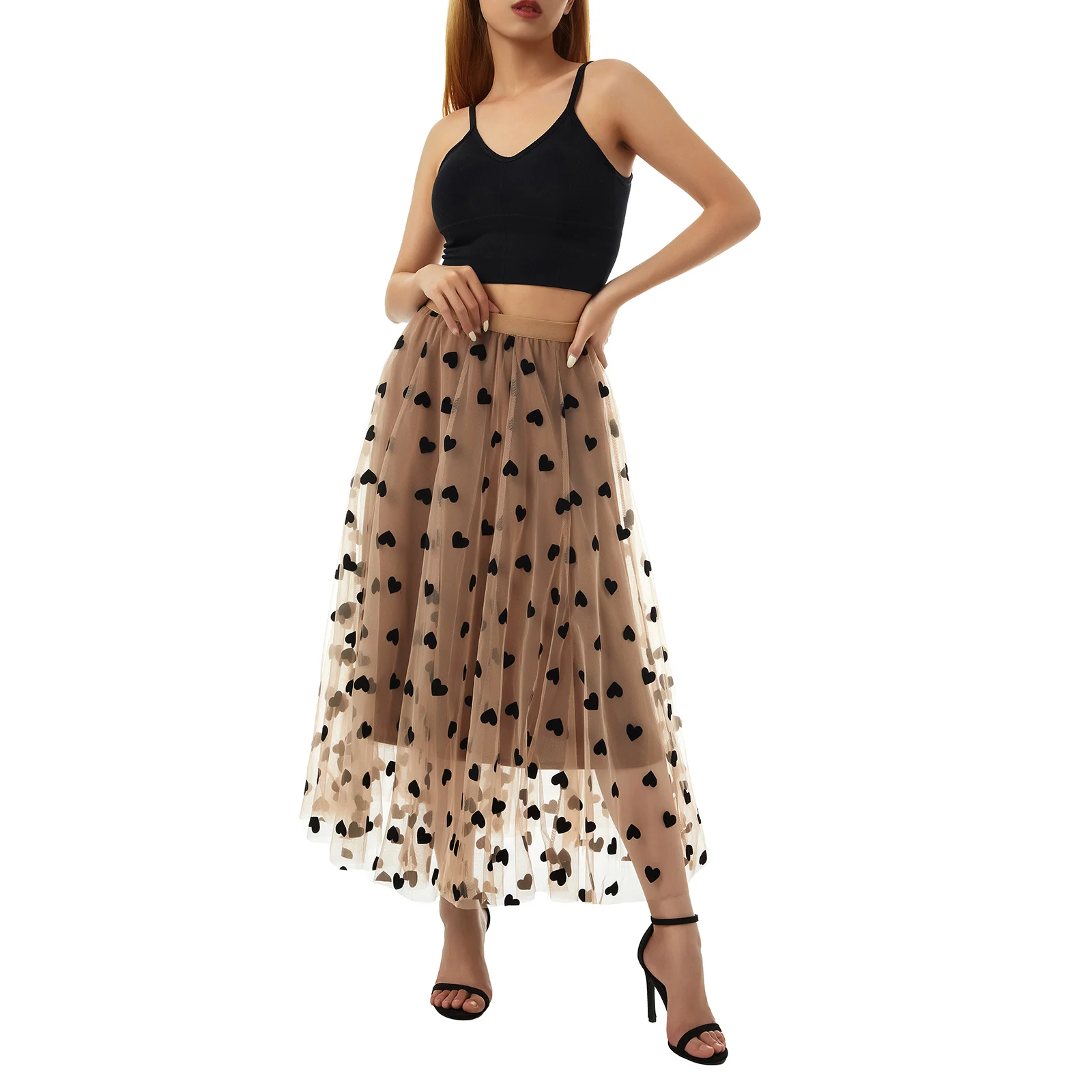 

Women Skirts Mesh Elegant High Waist Skirt Korean Ins Sexy Slim Versatile Midi Skirt Ladies Spring Summer Thick Tulle Skirts