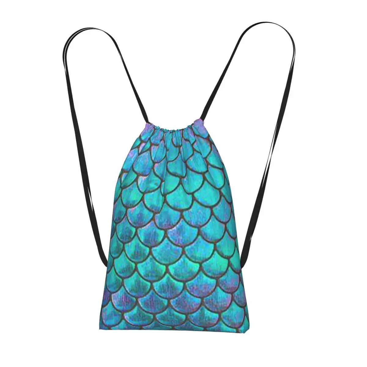

Mermaid Fish Scale Backpacks Portable Drawstring Bundle Pocket Shoes Bag Book Bags for Man Woman Students