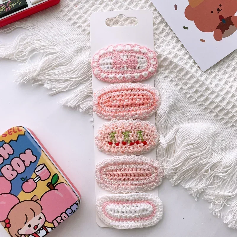 5pcs Korean Hairpin for Kids Little Girls Cute Sweet Floral Knit Plush Children Barrettes Headwear Hair Accessories