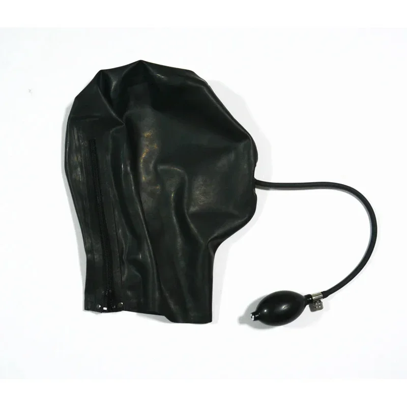 

Free shipping!!! Latex rubber hood full cover latex mask with inflatable gag head wear fetish costume mask