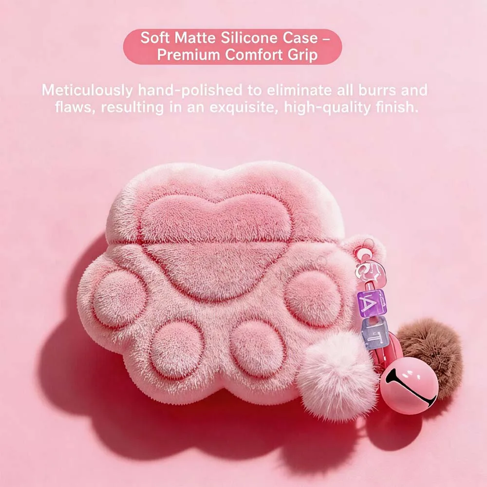 Pink Cat Paw Plush For AirPods Case Cute Furry Soft Protective Cover for AirPods Pro 2 Pro 3 AirPods 4 Kawaii Earbuds Case view 2
