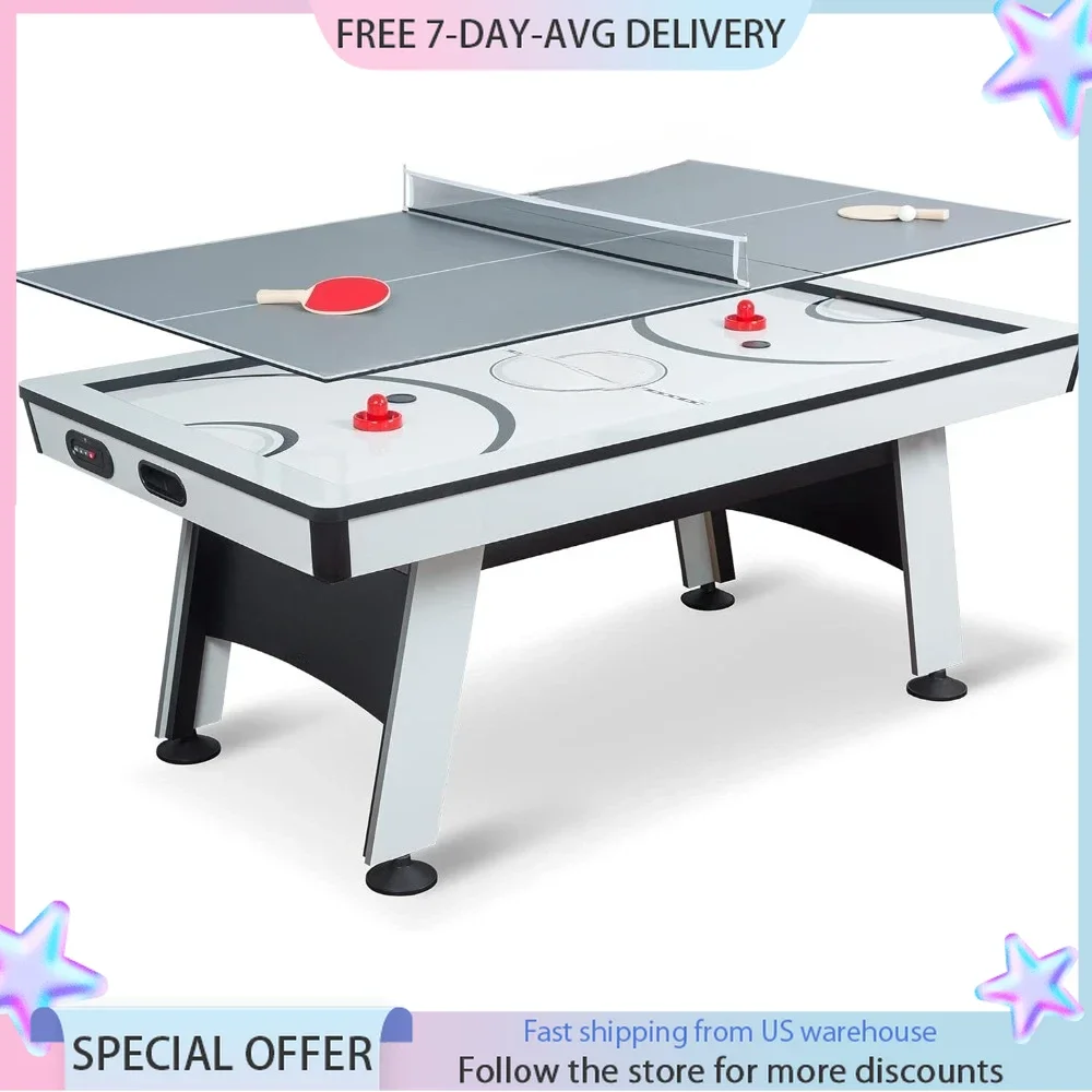 Air Hockey Game Tables, Play 2-in-1 Air Hockey Table with Table Tennis Top - Perfect for Family Game Room, Adult Rec Room