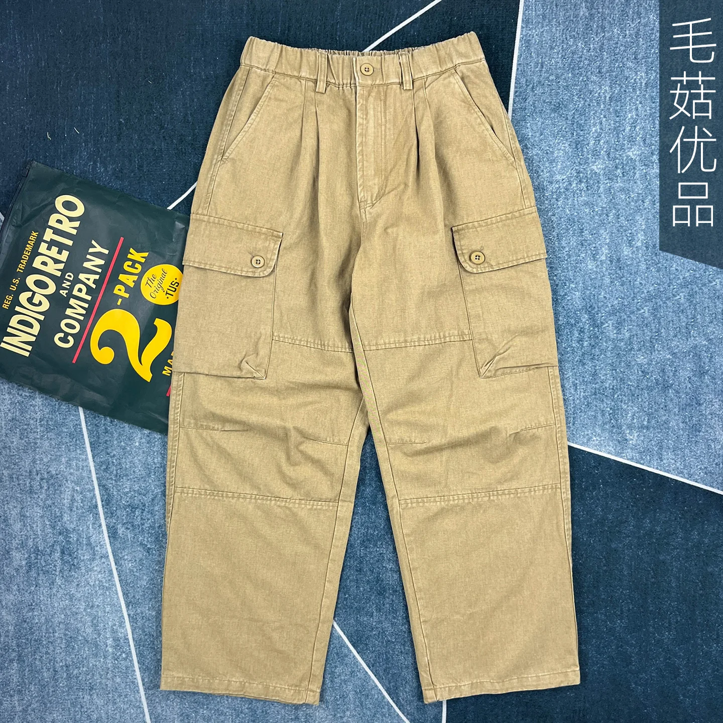 

Men's Loose Straight Cargo Pants in Khaki for Spring Autumn - American Retro Casual 100% Cotton Trousers with Multiple Pocket