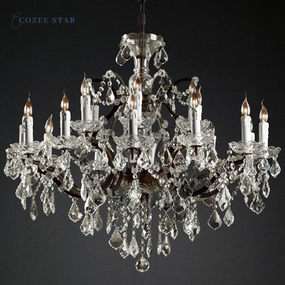 

Rustic LED Chandeliers 19th C. Rococo Iron & Crystal Round Chandelier Lustre Bedroom Dining Room Living Room Pendant Lights