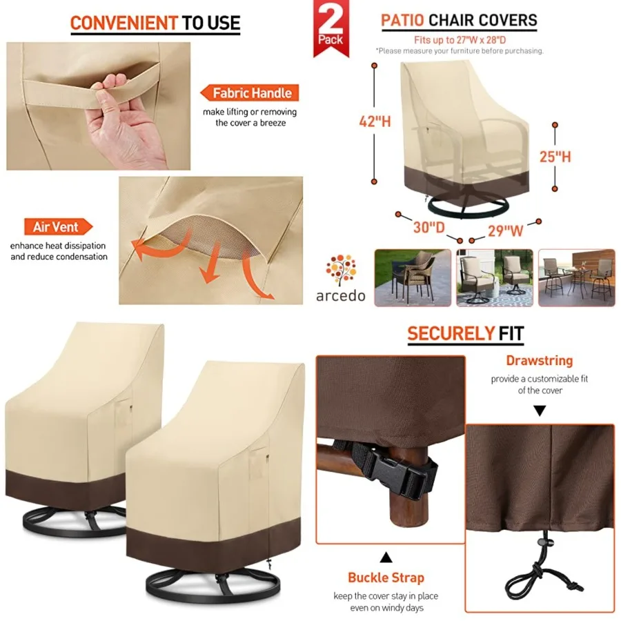 

Outdoor High Back Chair Covers Waterproof, Heavy Duty Stackable Dining Swivel Chair Covers, All Weather Resistant Patio Furnitu